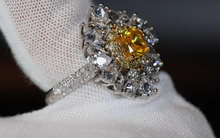 Lab Diamonds London Yellow Diamond Ring Flower Diamond Ring Yellow Diamond Ring Baguette Ring Womens Statement Ring Big Yellow Diamond Ring Rings