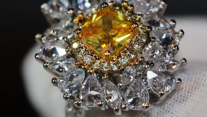 Lab Diamonds London Yellow Diamond Ring Flower Diamond Ring Yellow Diamond Ring Baguette Ring Womens Statement Ring Big Yellow Diamond Ring Rings