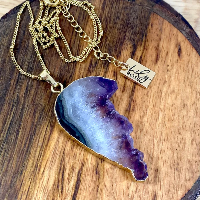 Lily Rose Jewelry Necklaces Ethereal Limited Amethyst Angel Wing Sliced Geode Pendant 18 Gold Necklace