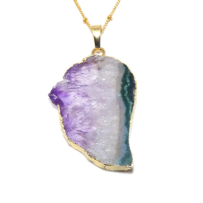 Lily Rose Jewelry Necklaces Ethereal Limited Amethyst Angel Wing Sliced Geode Pendant 18 Gold Necklace