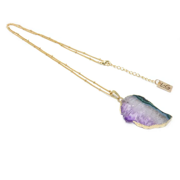 Lily Rose Jewelry Necklaces Ethereal Limited Amethyst Angel Wing Sliced Geode Pendant 18 Gold Necklace