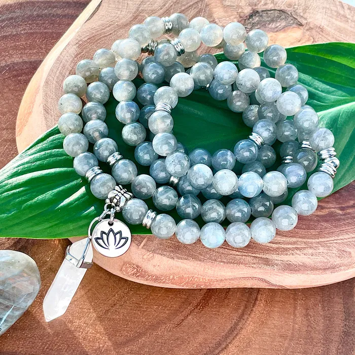 Lily Rose Jewelry Necklaces Labradorite Flashy New Moon Power Protector Shaman Stone 108 Mala Necklace Bracelet