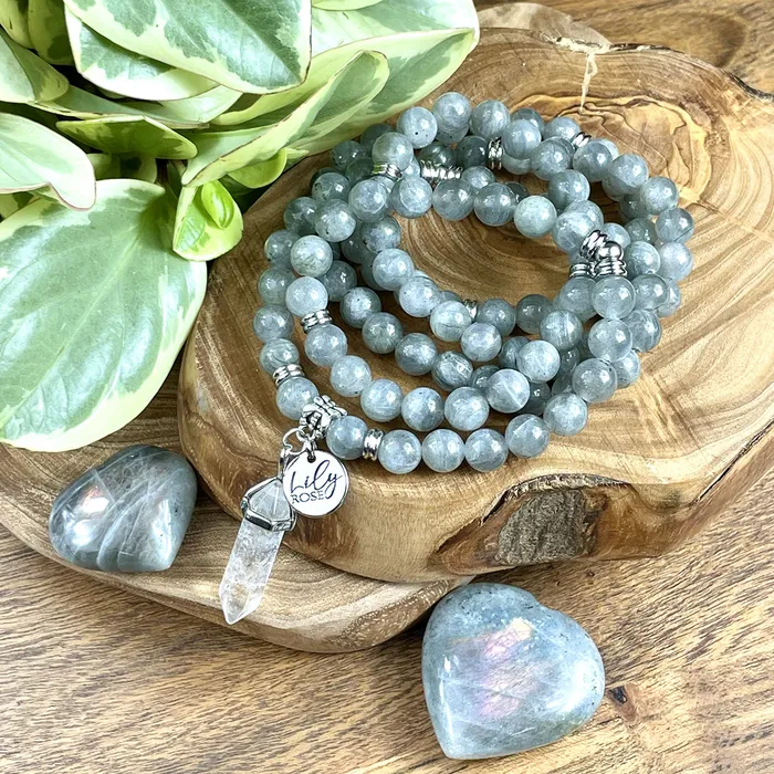 Lily Rose Jewelry Necklaces Labradorite Flashy New Moon Power Protector Shaman Stone 108 Mala Necklace Bracelet