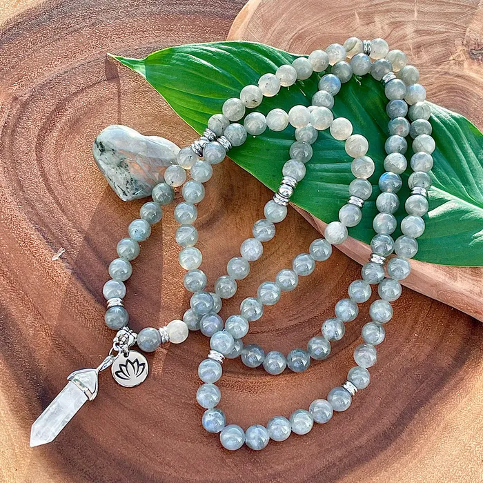 Lily Rose Jewelry Necklaces Labradorite Flashy New Moon Power Protector Shaman Stone 108 Mala Necklace Bracelet