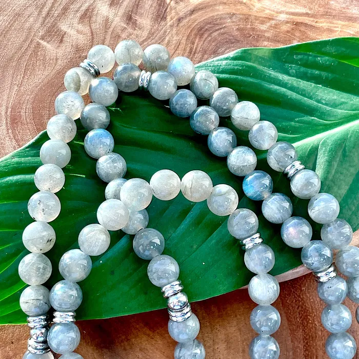 Lily Rose Jewelry Necklaces Labradorite Flashy New Moon Power Protector Shaman Stone 108 Mala Necklace Bracelet