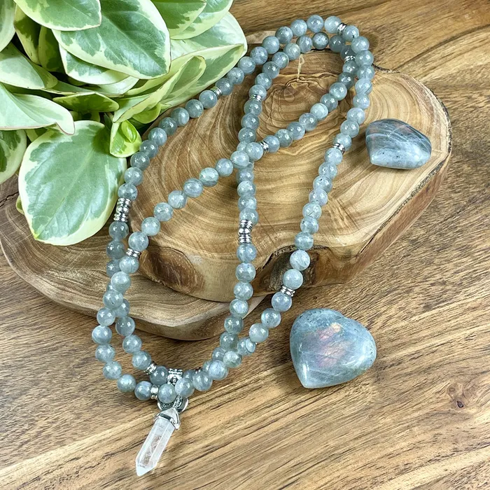 Lily Rose Jewelry Necklaces Labradorite Flashy New Moon Power Protector Shaman Stone 108 Mala Necklace Bracelet