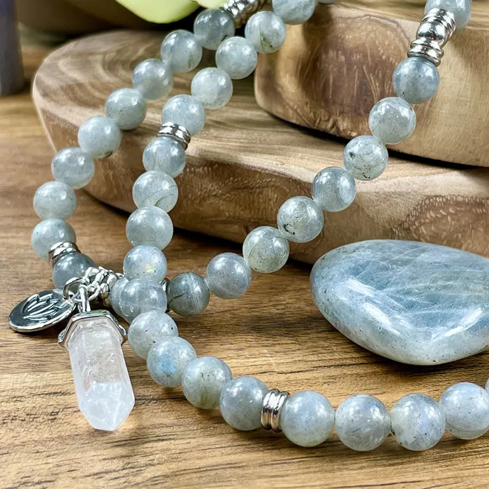 Lily Rose Jewelry Necklaces Labradorite Flashy New Moon Power Protector Shaman Stone 108 Mala Necklace Bracelet