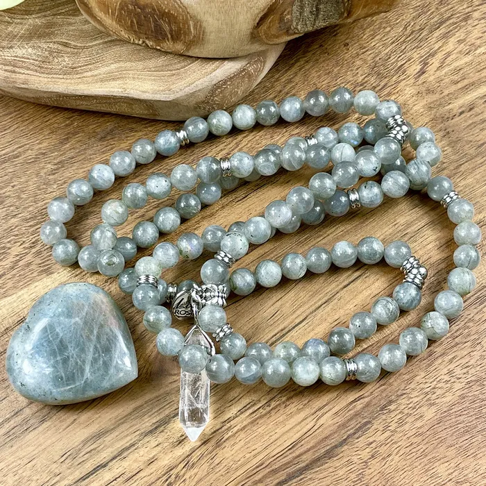 Lily Rose Jewelry Necklaces Labradorite Flashy New Moon Power Protector Shaman Stone 108 Mala Necklace Bracelet