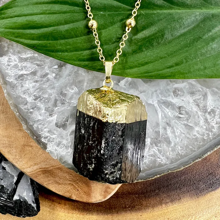 Lily Rose Jewelry Necklaces Raw Black Tourmaline Grounding Gemstone Pendant 30 Gold Necklace