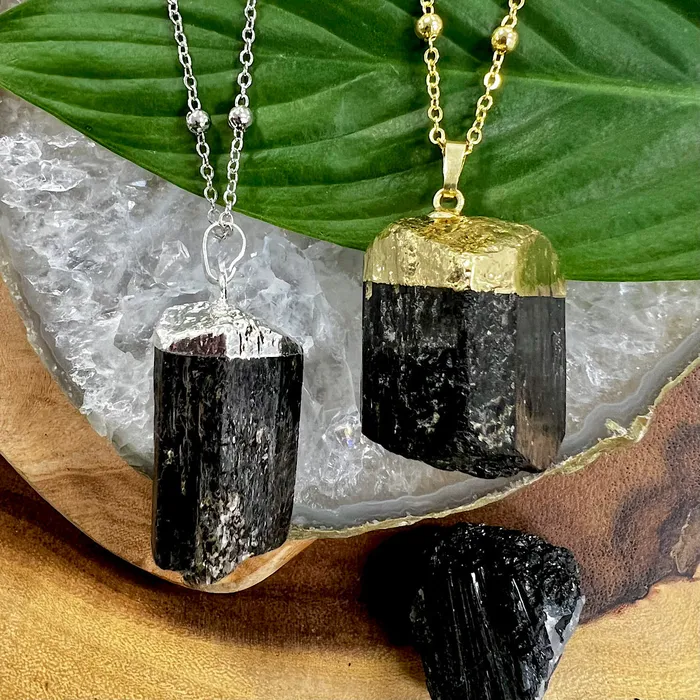 Lily Rose Jewelry Necklaces Raw Black Tourmaline Grounding Gemstone Pendant 30 Gold Necklace