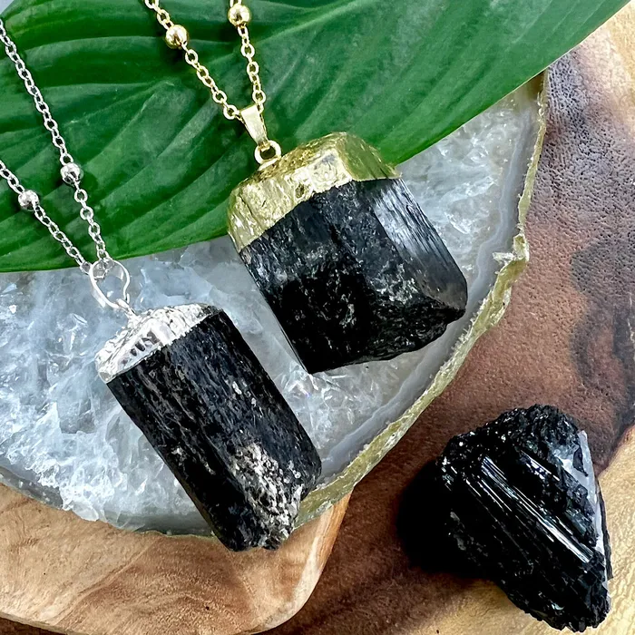 Lily Rose Jewelry Necklaces Raw Black Tourmaline Grounding Gemstone Pendant 30 Gold Necklace