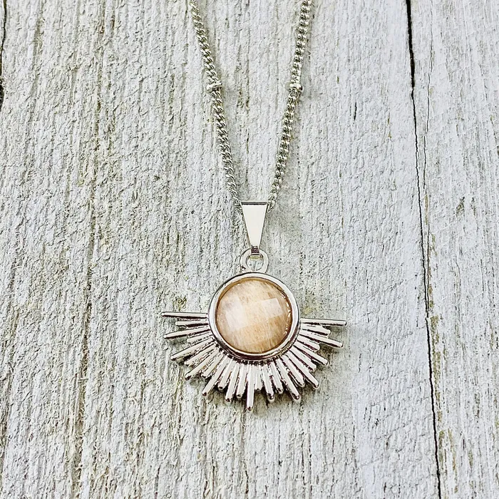 Lily Rose Jewelry NEW STONE Sunstone Ray of Light Sunburst Confidence Sun Pendant 18 White Gold Necklace Necklaces