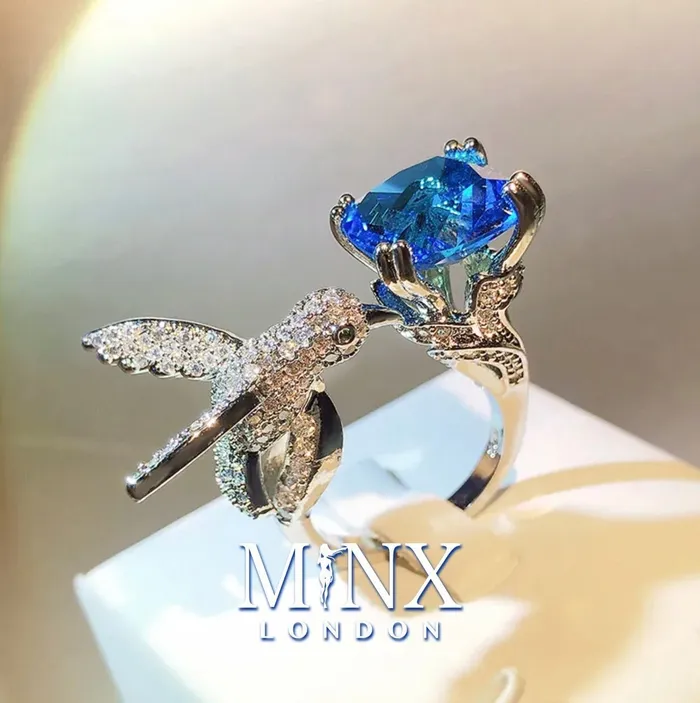 Minx London Rings Diamond Bird Ring Blue Diamond Ring Womens Statement Ring Blue Engagement Ring Blue Bird Diamond Ring Womens Blue Gemstone Ring