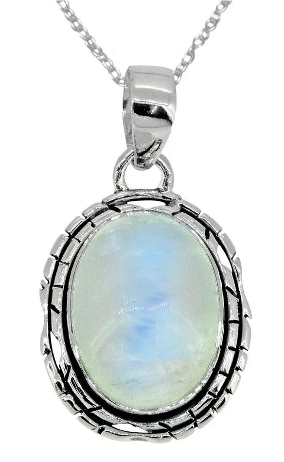 Moonstone Pendant Solid 925 Sterling Silver Chain Necklace18 YoTreasure Necklaces Moonstone Pendant Solid 925 Sterling Silver Chain Necklace18 YoTreasure Necklaces