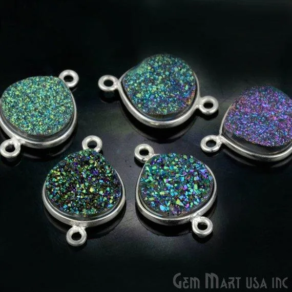 Natural Titanium Druzy 12mm Silver Double Bail Heart Bezel Connector GemMartUSA Necklaces