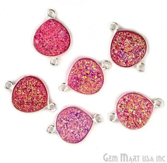 Natural Titanium Druzy 12mm Silver Double Bail Heart Bezel Connector GemMartUSA Necklaces