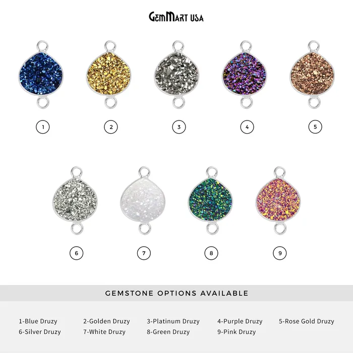 Natural Titanium Druzy 12mm Silver Double Bail Heart Bezel Connector GemMartUSA Necklaces