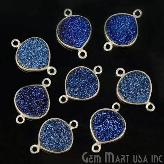 Natural Titanium Druzy 12mm Silver Double Bail Heart Bezel Connector GemMartUSA Necklaces