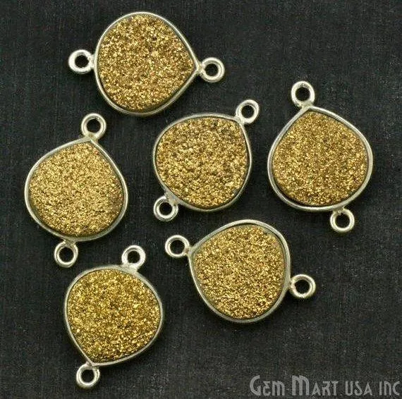 Natural Titanium Druzy 12mm Silver Double Bail Heart Bezel Connector GemMartUSA Necklaces