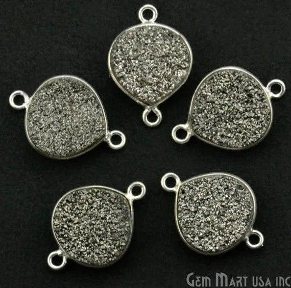 Natural Titanium Druzy 12mm Silver Double Bail Heart Bezel Connector GemMartUSA Necklaces