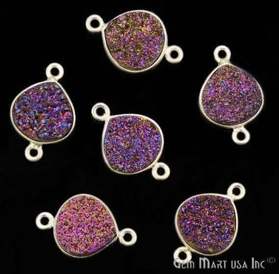 Natural Titanium Druzy 12mm Silver Double Bail Heart Bezel Connector GemMartUSA Necklaces