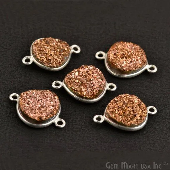 Natural Titanium Druzy 12mm Silver Double Bail Heart Bezel Connector GemMartUSA Necklaces
