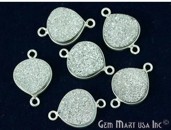 Natural Titanium Druzy 12mm Silver Double Bail Heart Bezel Connector GemMartUSA Necklaces