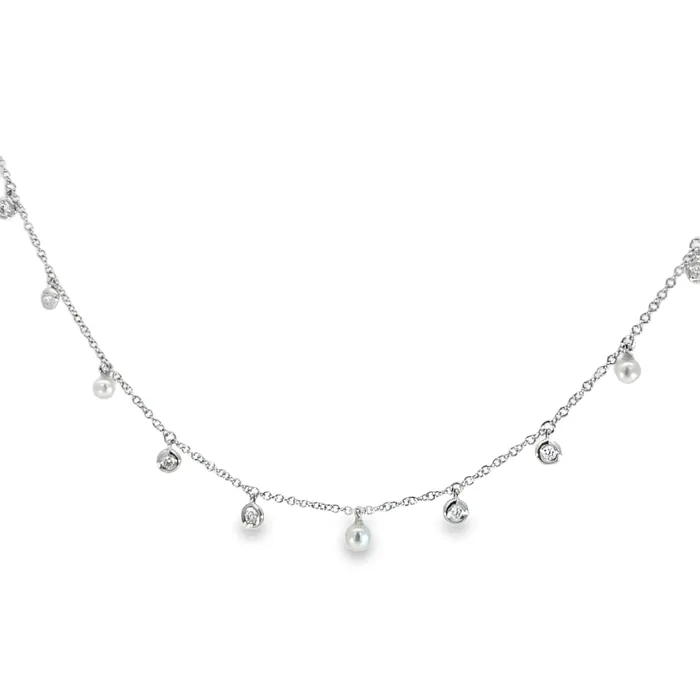 Necklaces 14k Gold Bezel Set Diamond Freshwater Pearl Dangle Station Necklace Bassali