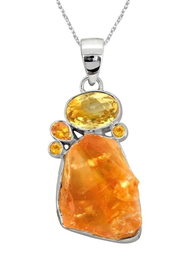 Necklaces 2 Raw Citrine Sterling Silver Long Chain Pendant YoTreasure