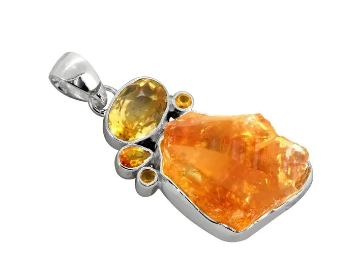 Necklaces 2 Raw Citrine Sterling Silver Long Chain Pendant YoTreasure