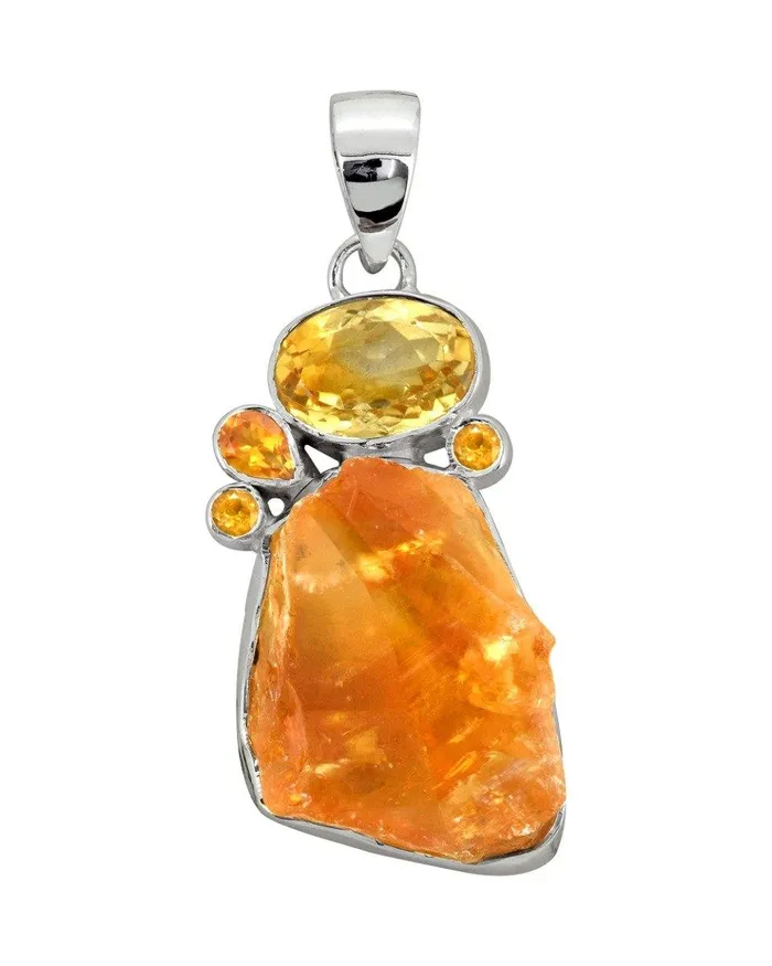 Necklaces 2 Raw Citrine Sterling Silver Long Chain Pendant YoTreasure