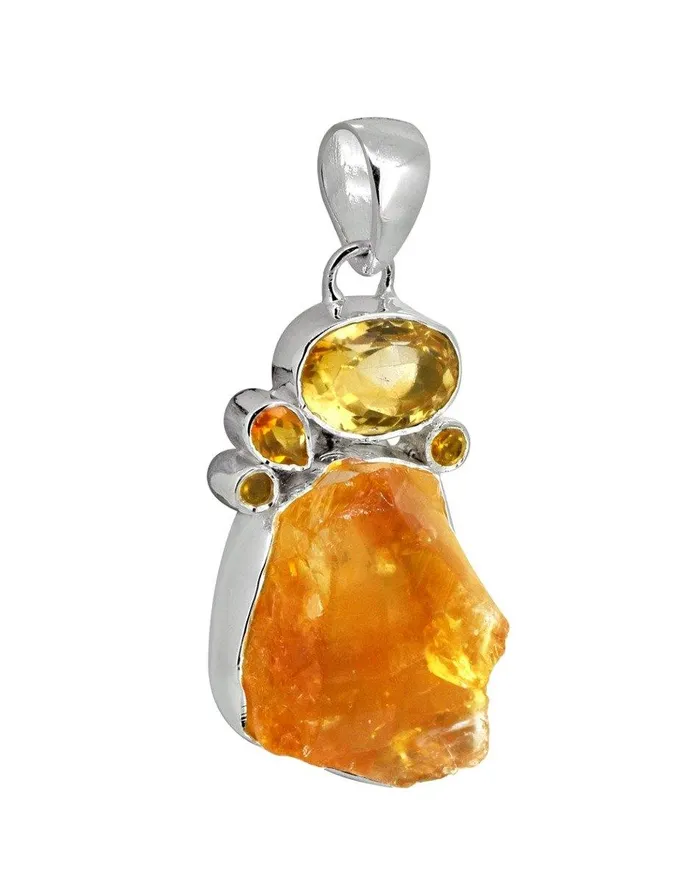 Necklaces 2 Raw Citrine Sterling Silver Long Chain Pendant YoTreasure
