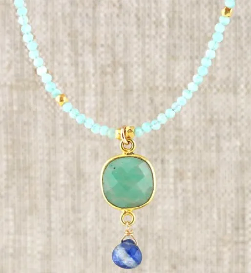Necklaces AVF Gold Amazonite Square Bright Blue Kyanite Necklace SI6755 AVF
