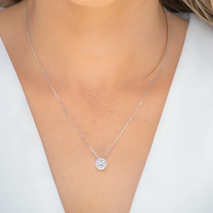 Necklaces Camile Stone Solitaire Halo Moissanite Necklace 1 Carat