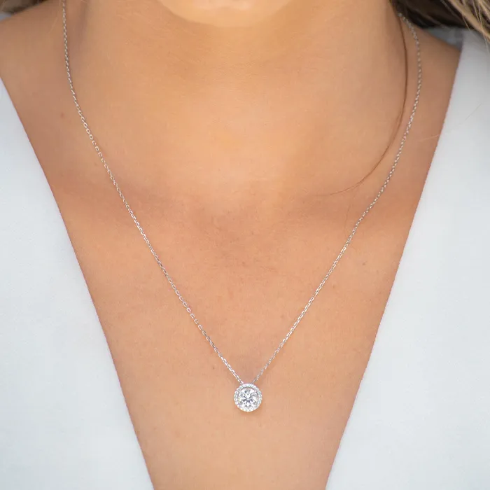 Necklaces Camile Stone Solitaire Halo Moissanite Necklace 1 Carat