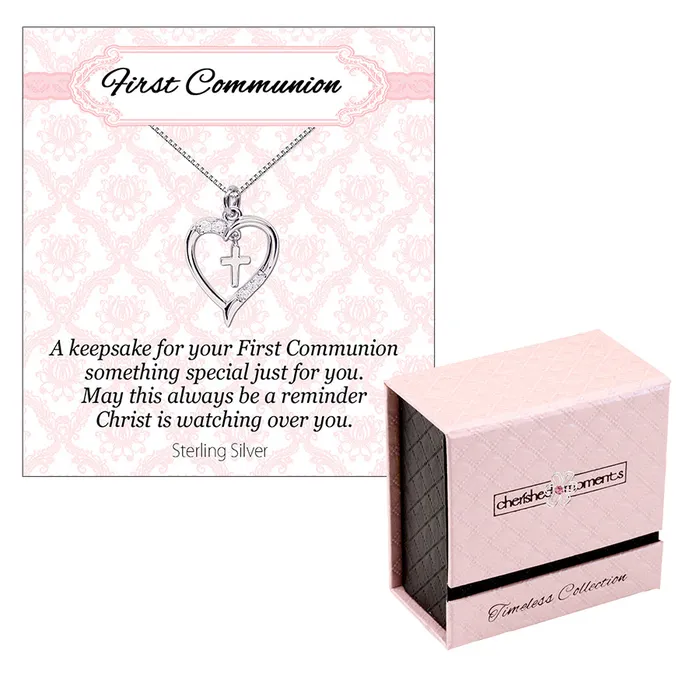 Necklaces Cherished Moments Timeless First Communion Cross Heart Necklace Gift for Girls