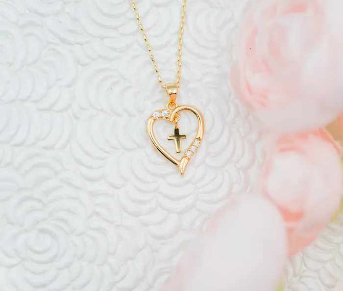 Necklaces Cherished Moments Timeless First Communion Cross Heart Necklace Gift for Girls