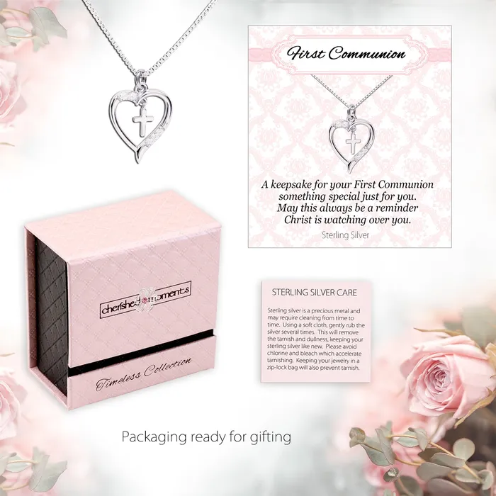 Necklaces Cherished Moments Timeless First Communion Cross Heart Necklace Gift for Girls