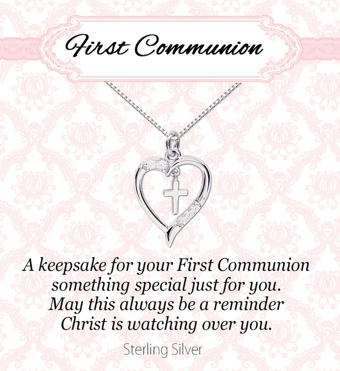 Necklaces Cherished Moments Timeless First Communion Cross Heart Necklace Gift for Girls