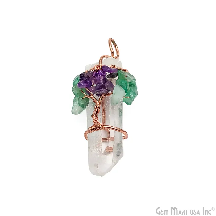 Necklaces GemMartUSA Crystal Pencil Point Pendant Rough Gemstone Rose Gold Plated Tree of Life Wire Wrapped Necklace Pendant 152Inch