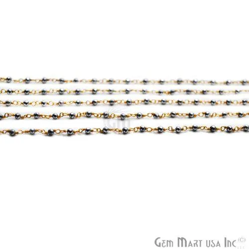 Necklaces GemmartUSA Gray Pyrite Tiny Smooth Round Beads Gold Wire Wrapped Rosary Chain Necklaces GemmartUSA Gray Pyrite Tiny Smooth Round Beads Gold Wire Wrapped Rosary Chain