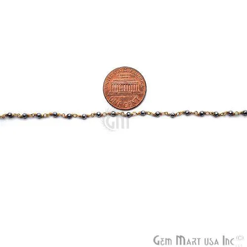 Necklaces GemmartUSA Gray Pyrite Tiny Smooth Round Beads Gold Wire Wrapped Rosary Chain Necklaces GemmartUSA Gray Pyrite Tiny Smooth Round Beads Gold Wire Wrapped Rosary Chain