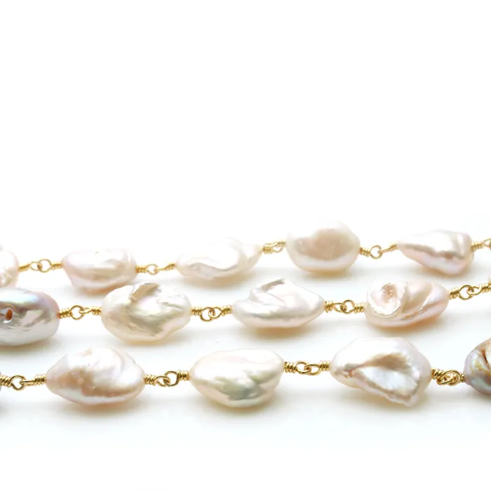 Necklaces GemMartUSA Pink Pearl Free Form 17x12mm Gold Wire Wrapped Rosary Chain