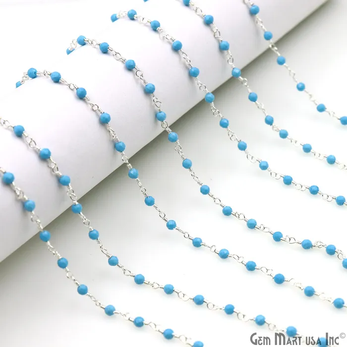 Necklaces GemmartUSA Turquoise Silver Plated Wire Wrapped Gemstone Beads Rosary Chain Necklaces GemmartUSA Turquoise Silver Plated Wire Wrapped Gemstone Beads Rosary Chain