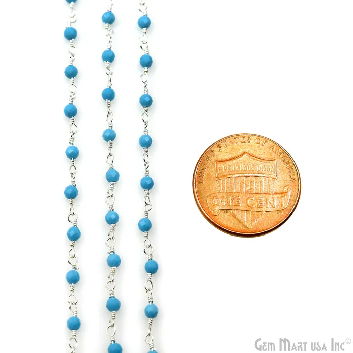 Necklaces GemmartUSA Turquoise Silver Plated Wire Wrapped Gemstone Beads Rosary Chain Necklaces GemmartUSA Turquoise Silver Plated Wire Wrapped Gemstone Beads Rosary Chain