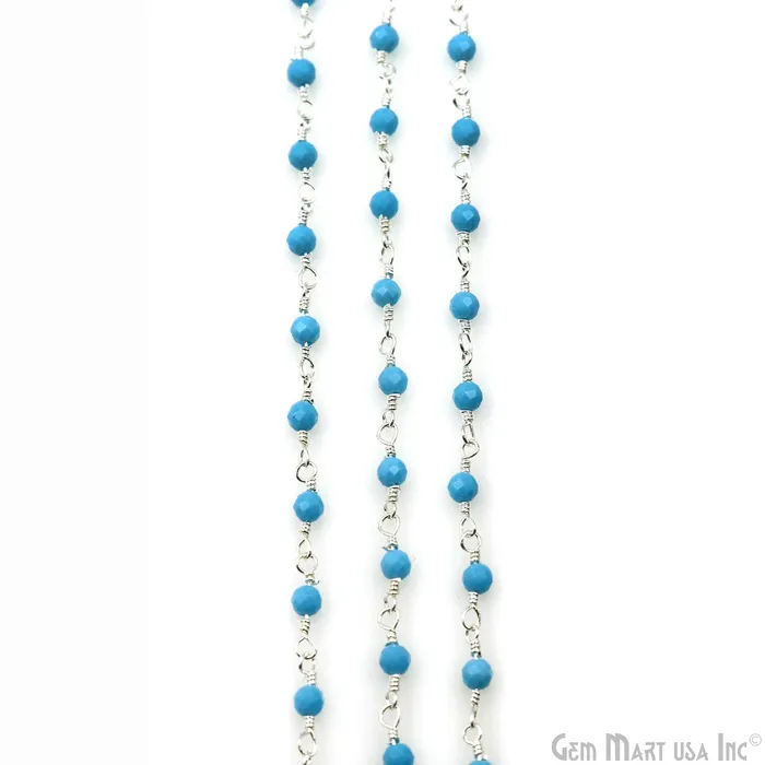 Necklaces GemmartUSA Turquoise Silver Plated Wire Wrapped Gemstone Beads Rosary Chain Necklaces GemmartUSA Turquoise Silver Plated Wire Wrapped Gemstone Beads Rosary Chain