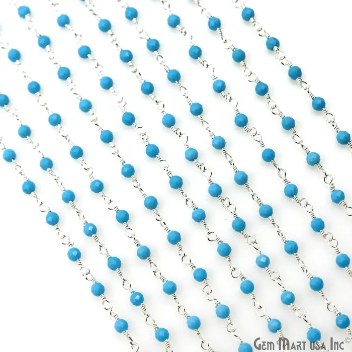 Necklaces GemmartUSA Turquoise Silver Plated Wire Wrapped Gemstone Beads Rosary Chain Necklaces GemmartUSA Turquoise Silver Plated Wire Wrapped Gemstone Beads Rosary Chain