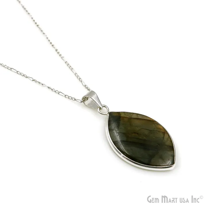 Necklaces Labradorite Gemstone Marquise 38x22mm Sterling Silver Necklace Pendant 1PC GemMartUSA
