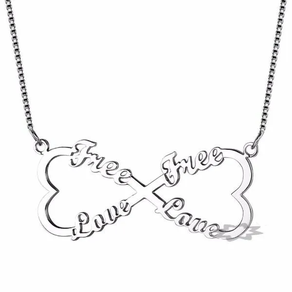 Necklaces Personalized Jewel Personalized 925 Sterling Silver Double Heart Pendant Necklace Engrave 4 Custom Names Necklace Gift Jewelry for Friends Family