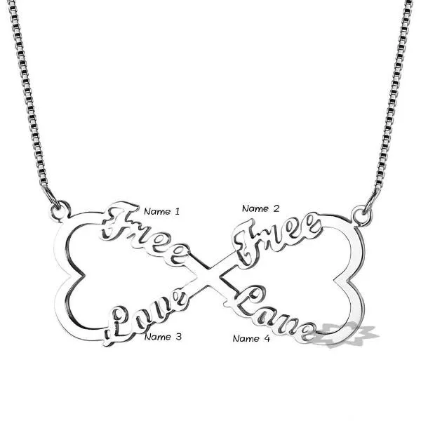 Necklaces Personalized Jewel Personalized 925 Sterling Silver Double Heart Pendant Necklace Engrave 4 Custom Names Necklace Gift Jewelry for Friends Family
